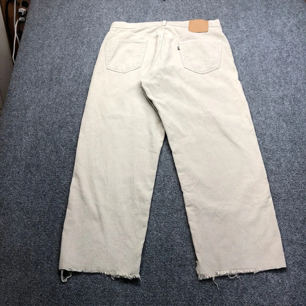 Vintage Levis Corduroy Pants Mens 37x27 Beige Tan Straight Leg Raw Hem Frayed